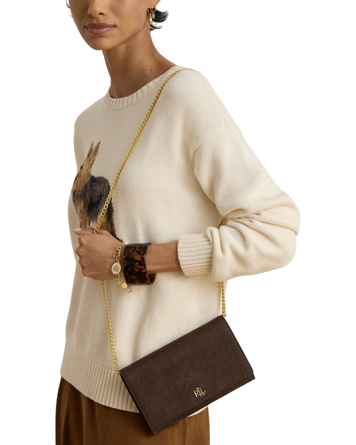 Borsa donna Ralph Lauren Adair II Wallet on a Chain Marrone 