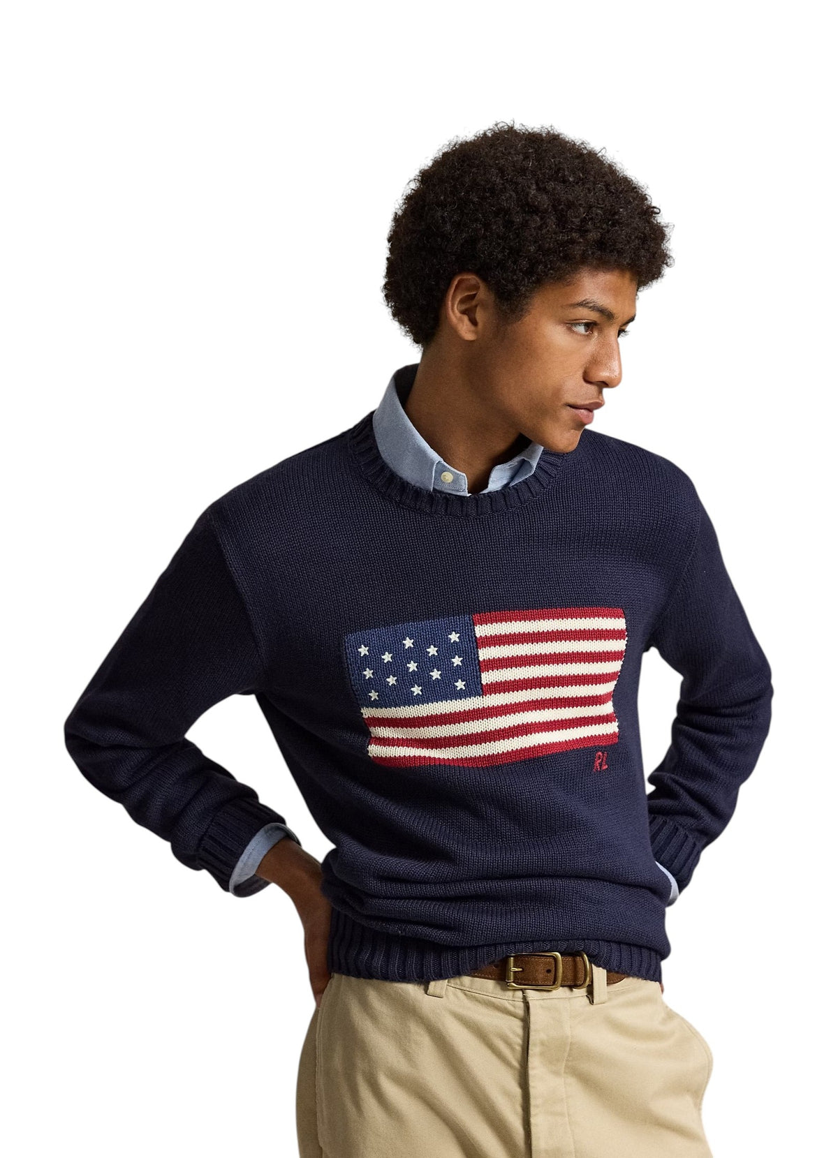 Maglia uomo Polo Ralph Lauren The Iconic Flag Jumper Blu Navy 
