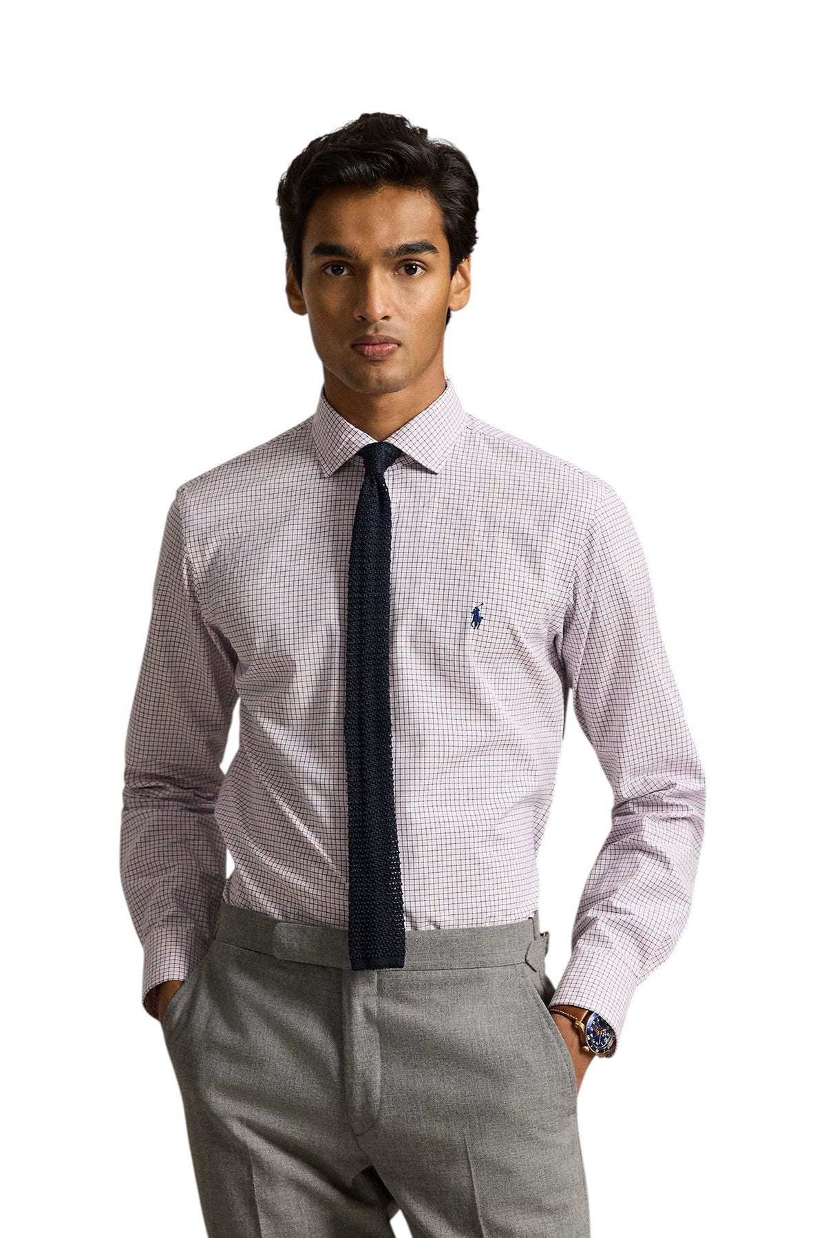 Camicia uomo Polo Ralph Lauren 710B30306003 a quadri Bianco Rosa 